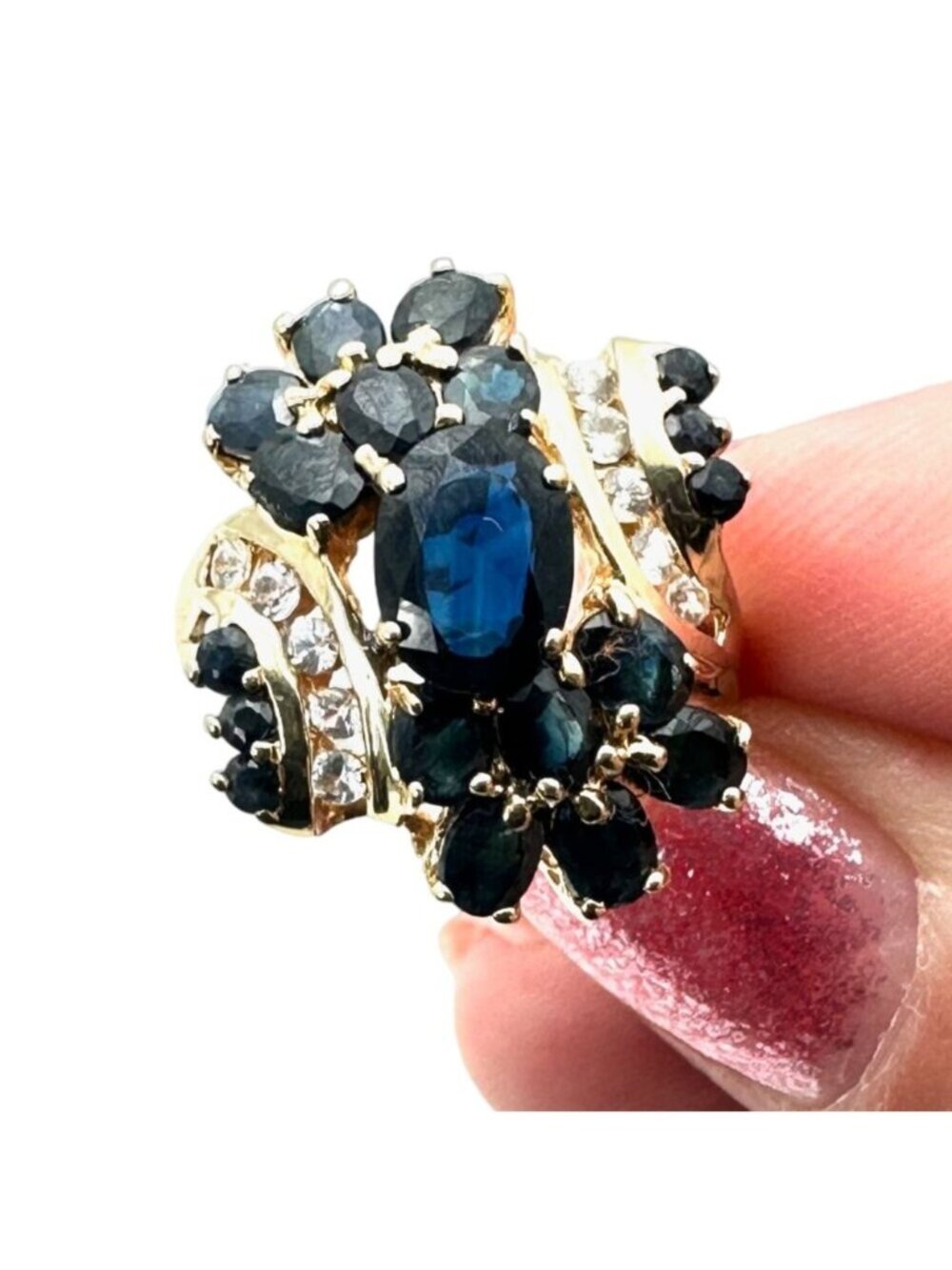 Vintage Estate Ring 14K Yellow Gold Sapphire Diamond Multi-Gemstone Size 9
